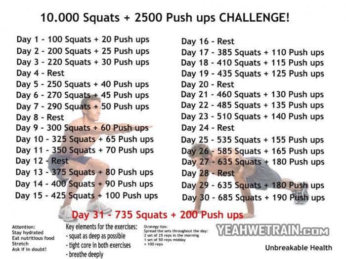 30 Days Challenge 10.000 Squats + 2.500 Push Ups - Healthy Body