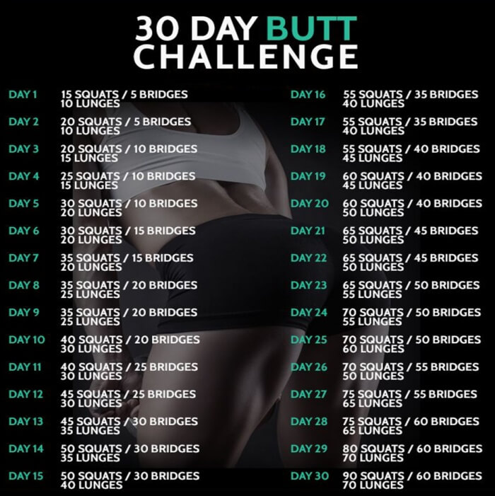 30 Day Butt Challenge - Fitness Training Workout Squat Lunges Ab