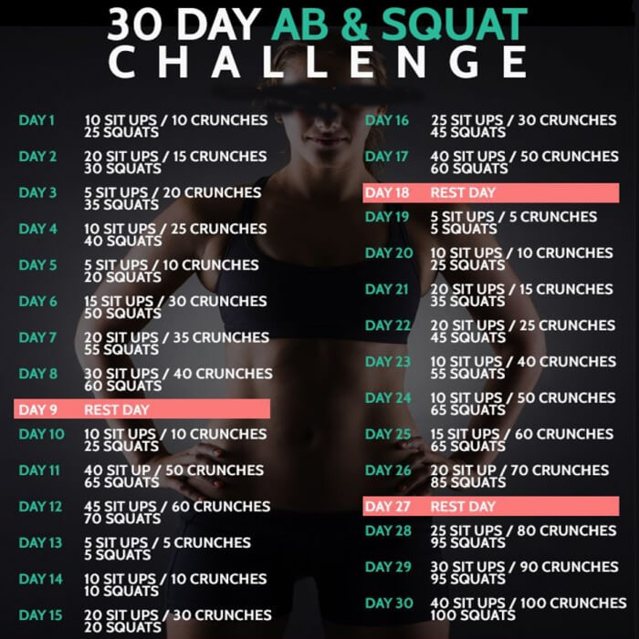 30 Day Ab & Squat Challenge - Fitness Training Workout Lunges 