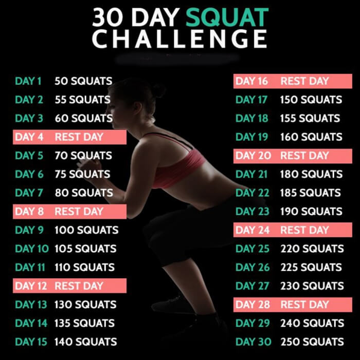 30 Day Squat Challenge - Fitness Training Workout Lunges Ab Butt