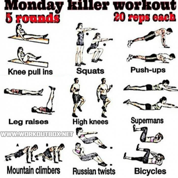 Monday Kill Workout Plan - Health Training Tips 5 Rounds 20 Reps